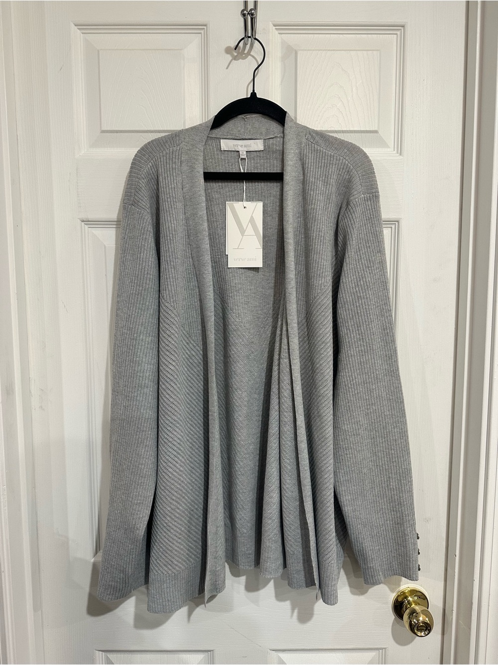 Verve Ami Light Gray Ribbed Open Cardigan